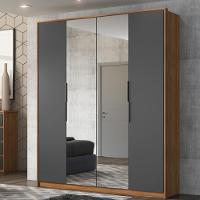 Guarda Roupa Casal 4 Portas Com Espelho E 3 Gavetas Attore - Amêndola Grafito - 1