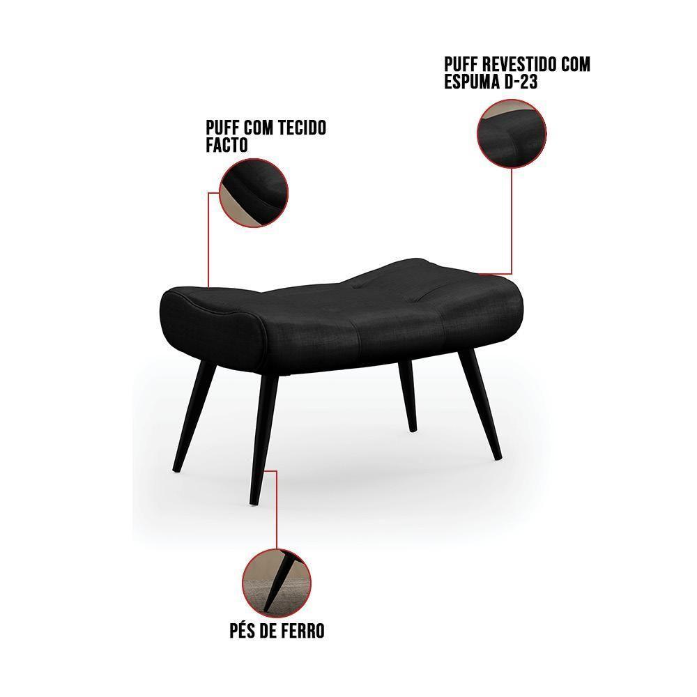 Kit Poltrona E Puff Para Sala De Estar Com Almofada E Pés Palito Lord Facto Dunas Preto - Ibiza - 6