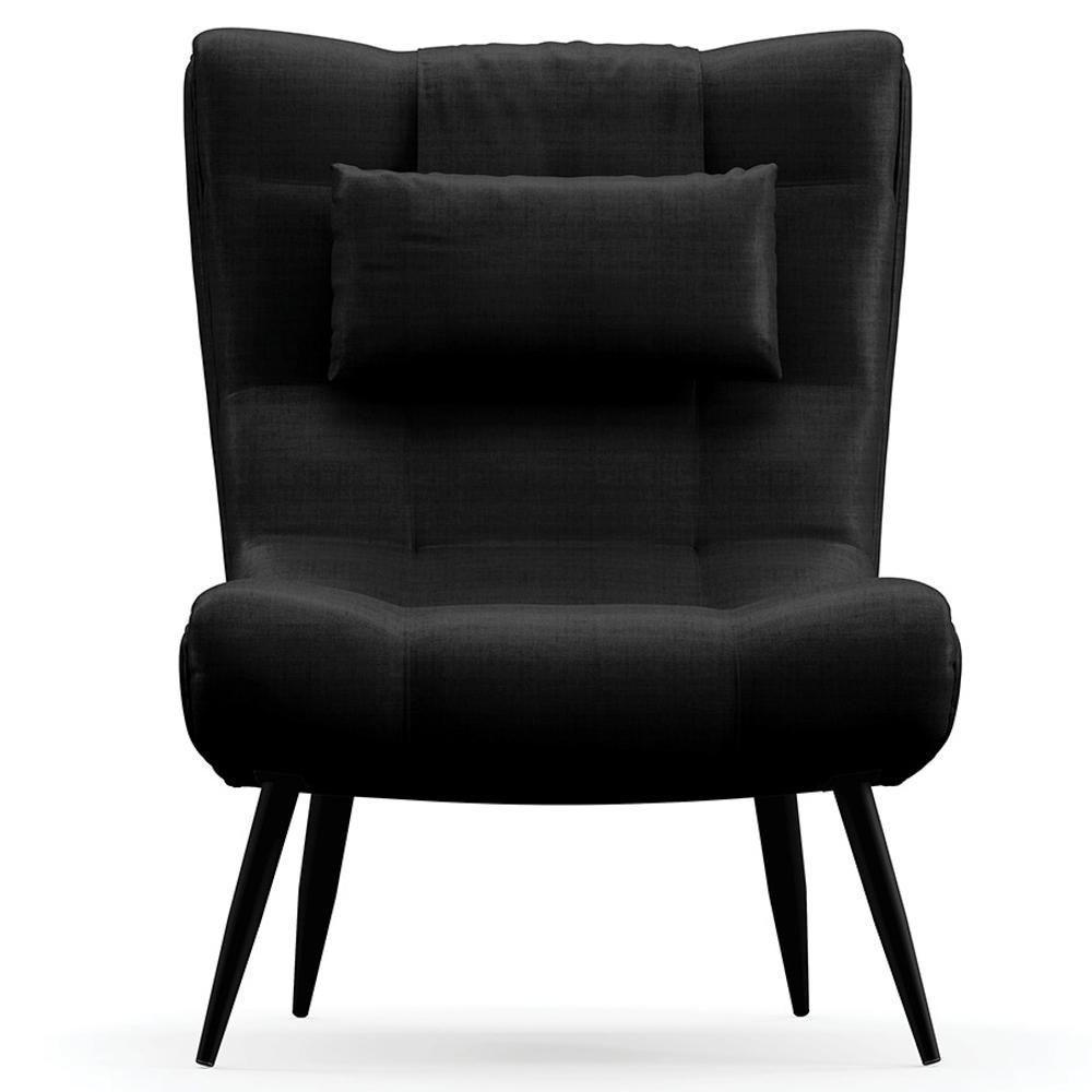 Kit Poltrona E Puff Para Sala De Estar Com Almofada E Pés Palito Lord Facto Dunas Preto - Ibiza - 7