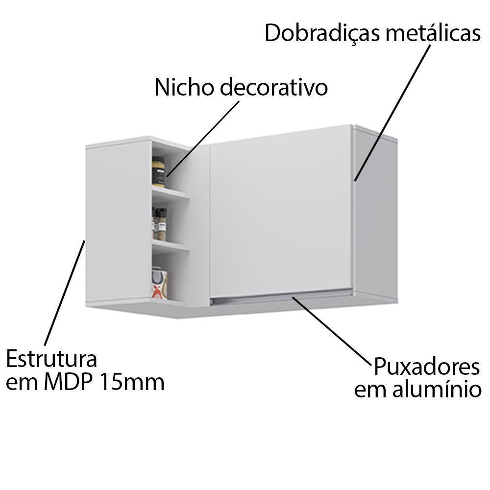 Armário Aéreo De Canto Reto Com Nicho Adega Austin Branco - Lumil - 3