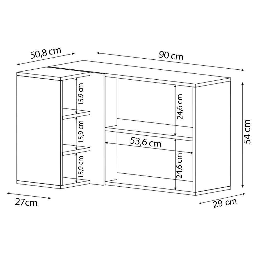 Armário Aéreo De Canto Reto Com Nicho Adega Austin Branco - Lumil - 4