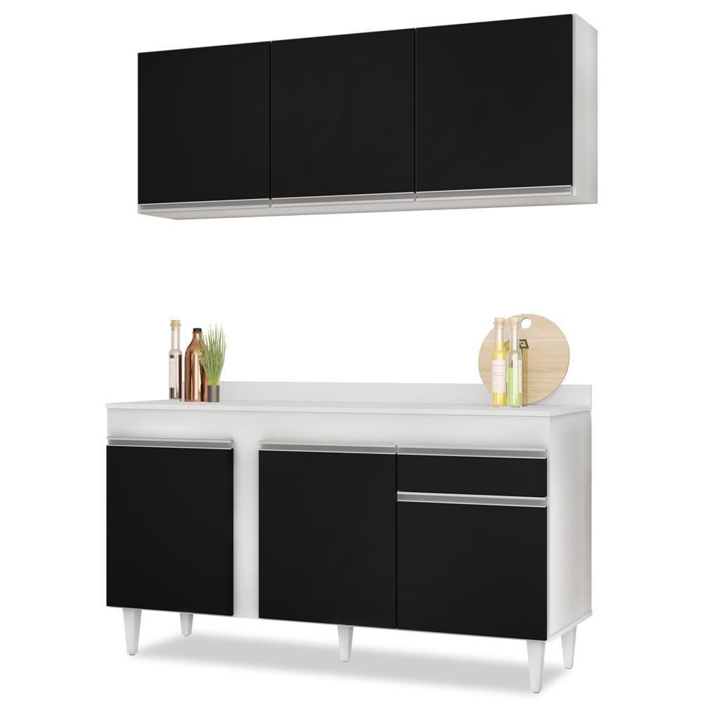 Armário Aéreo Argélia E Balcão Gabinete Para Pia Com Tampo 150cm Dakota Branco-preto- Lumil - 1