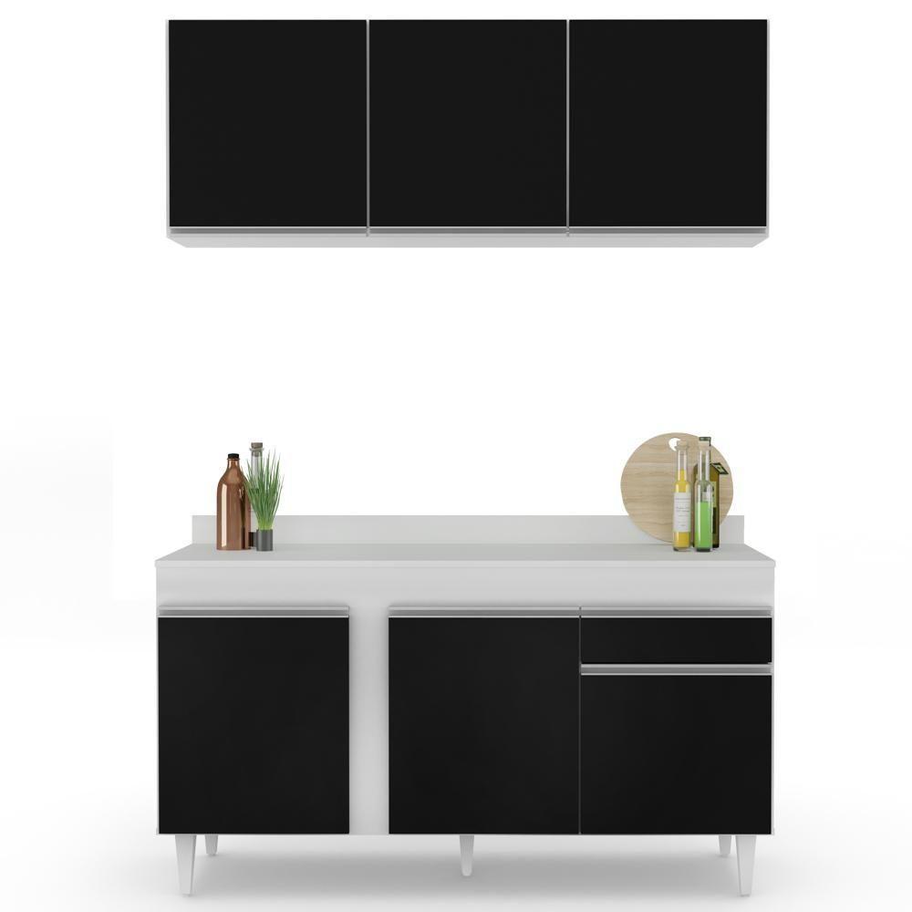 Armário Aéreo Argélia E Balcão Gabinete Para Pia Com Tampo 150cm Dakota Branco-preto- Lumil - 7