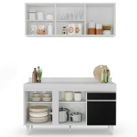 Armário Aéreo Argélia E Balcão Gabinete Para Pia Com Tampo 150cm Dakota Branco-preto- Lumil - 3