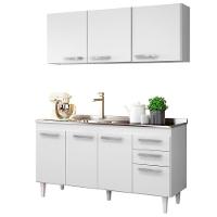 Armário Aéreo Parma E Balcão Gabinete Com Pia Inox 150cm Lisboa - Lumil Móveis Branco-castanho - 1