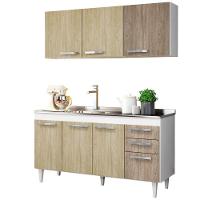 Armário Aéreo Parma E Balcão Gabinete Com Pia Inox 150cm Lisboa - Lumil Móveis Branco-castanho - 3