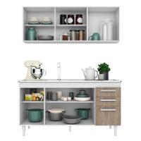 Armário Aéreo Parma E Balcão Gabinete Com Pia Inox 150cm Lisboa - Lumil Móveis Branco-castanho - 6