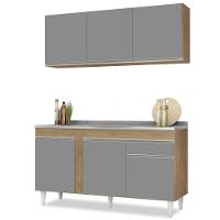 Armário Aéreo Argélia E Balcão Gabinete Com Pia Inox 150cm Dakota Castanho-cinza - Lumil - 1