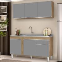 Armário Aéreo Argélia E Balcão Gabinete Com Pia Inox 150cm Dakota Castanho-cinza - Lumil - 2