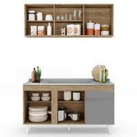 Armário Aéreo Argélia E Balcão Gabinete Com Pia Inox 150cm Dakota Castanho-cinza - Lumil - 3