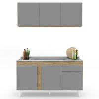 Armário Aéreo Argélia E Balcão Gabinete Com Pia Inox 150cm Dakota Castanho-cinza - Lumil - 8