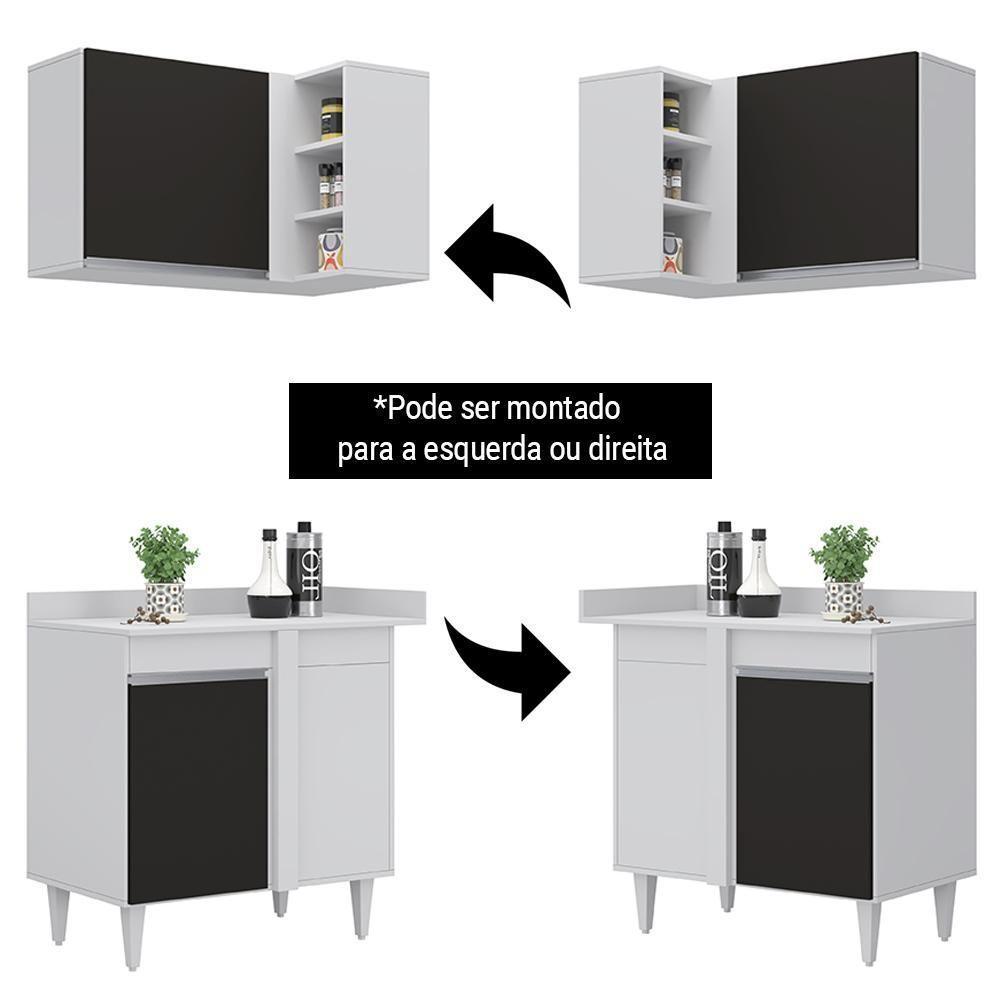 Balcão 1 Porta Denver E Armário Aéreo Austin De Canto Branco-preto - Lumil - 6