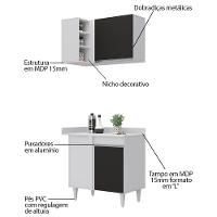 Balcão 1 Porta Denver E Armário Aéreo Austin De Canto Branco-preto - Lumil - 3