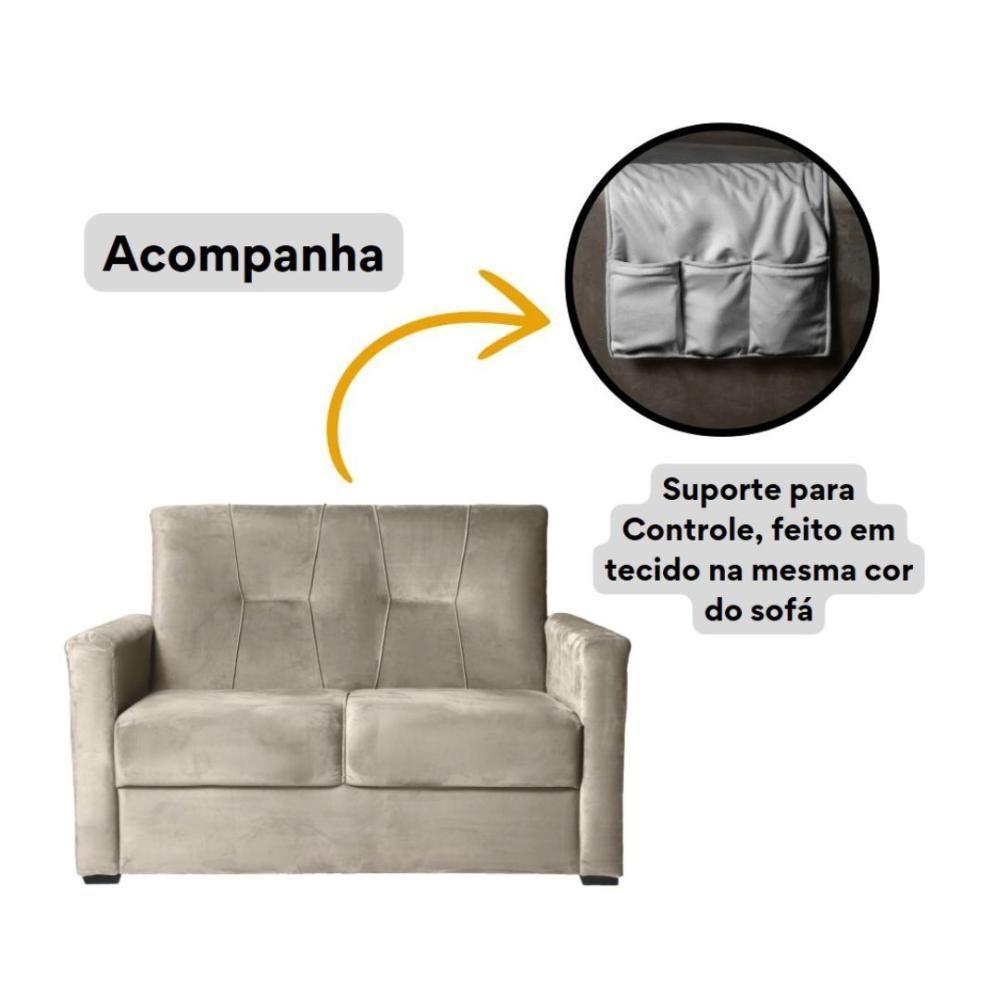 Sofá Pequeno 2 Lugares 1,35 Porta Controle No Braço Alice Bege - 2