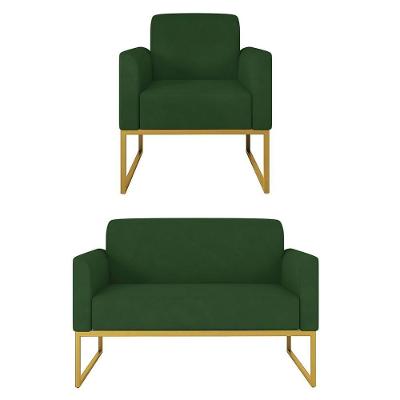 Kit Namoradeira E Poltrona Decorativa Maressa S23 Suede Verde Ibiza
