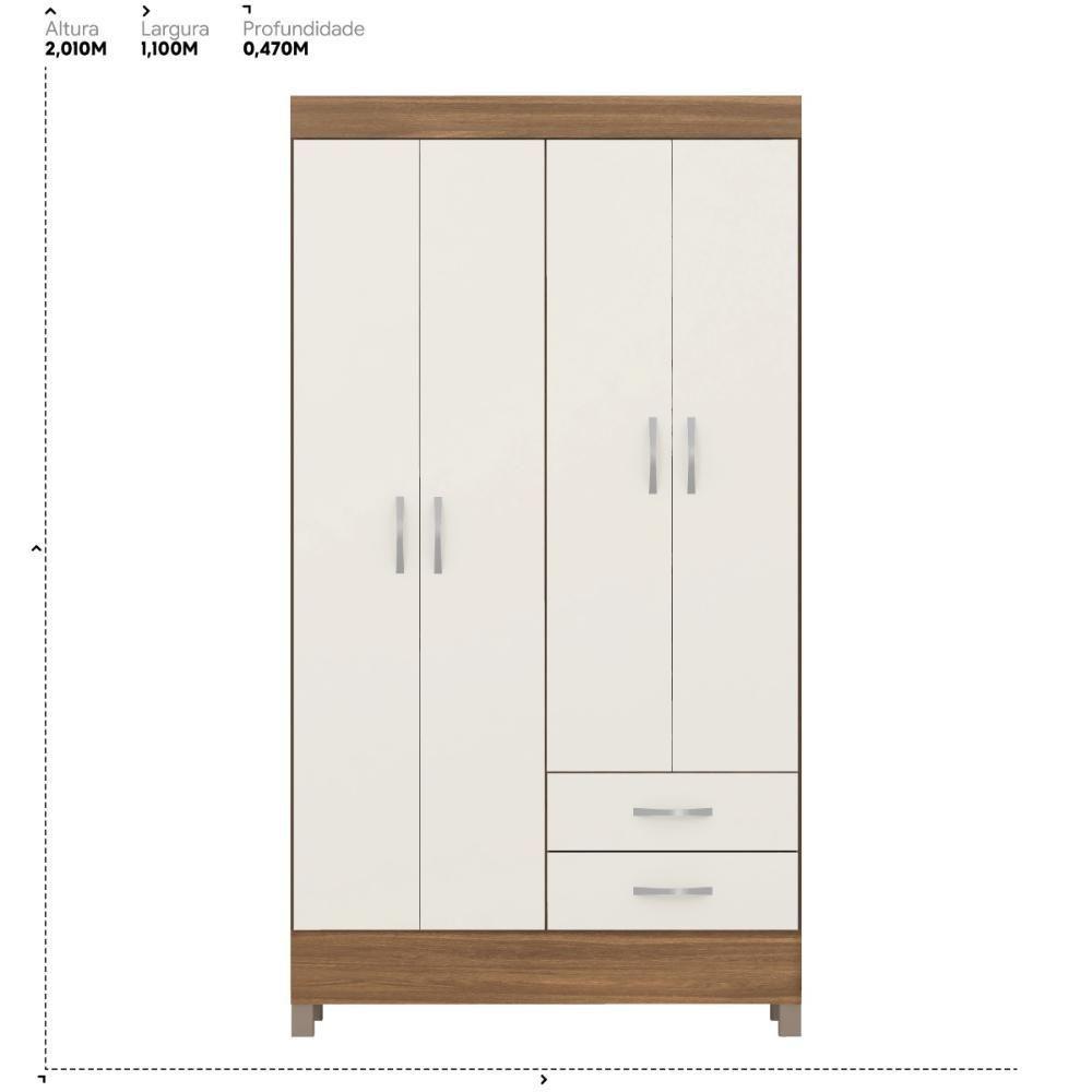 Guarda Roupa Solteiro 4 Portas E 2 Gavetas Toledo - Amêndola Touch Off White - 2