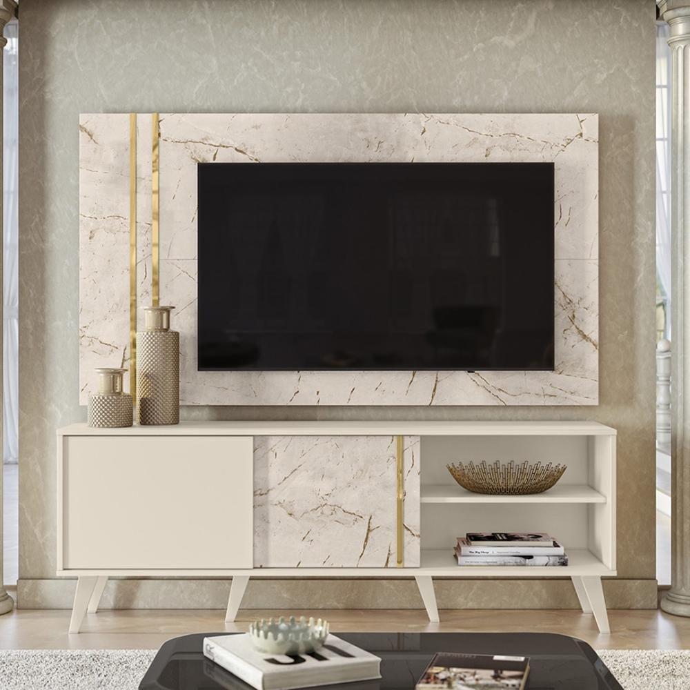 Rack Bancada E Painel Para Tv De 60 Polegadas Cronos - Calacata Off White - 1