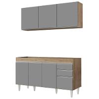 Armário Aéreo Argélia E Balcão Gabinete Para Pia 150cm Sem Tampo Marrocos Castanho-cinza - Lumil Móveis - 1