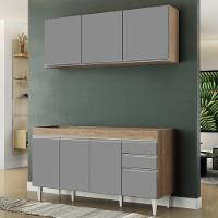 Armário Aéreo Argélia E Balcão Gabinete Para Pia 150cm Sem Tampo Marrocos Castanho-cinza - Lumil Móveis - 2