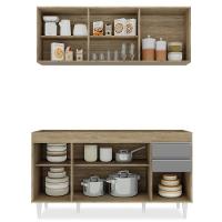 Armário Aéreo Argélia E Balcão Gabinete Para Pia 150cm Sem Tampo Marrocos Castanho-cinza - Lumil Móveis - 3