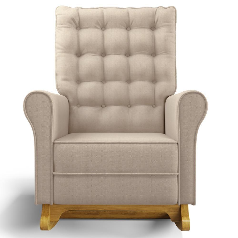 Poltrona De Amamentação Balanço E Puff Base De Madeira Brenda G05 Linho Creme - Mpozenato - 7