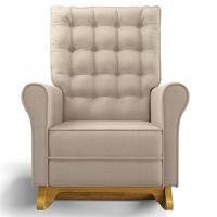 Poltrona De Amamentação Balanço E Puff Base De Madeira Brenda G05 Linho Creme - Mpozenato - 7