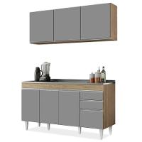 Armário Aéreo Argélia E Balcão Com Pia 150cm Marrocos Castanho-cinza - Lumil Móveis - 1