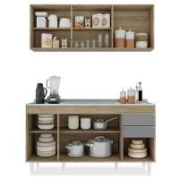 Armário Aéreo Argélia E Balcão Com Pia 150cm Marrocos Castanho-cinza - Lumil Móveis - 3