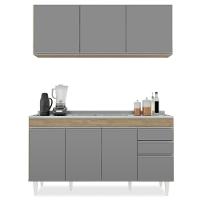 Armário Aéreo Argélia E Balcão Com Pia 150cm Marrocos Castanho-cinza - Lumil Móveis - 6