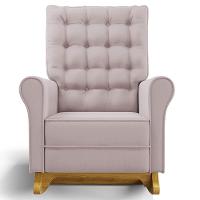 Poltrona De Amamentação Balanço E Puff Base De Madeira Brenda G05 Veludo Rosê - Mpozenato - 7