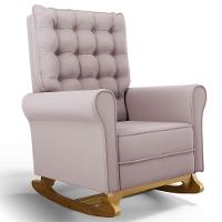 Poltrona De Amamentação Balanço E Puff Base De Madeira Brenda G05 Veludo Rosê - Mpozenato - 8