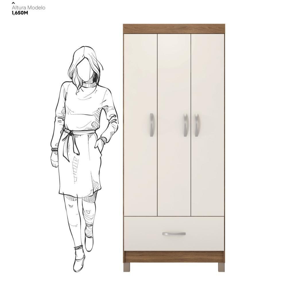 Guarda Roupa Solteiro 3 Portas E 1 Gaveta Realeza - Amêndola Touch Off White - 4