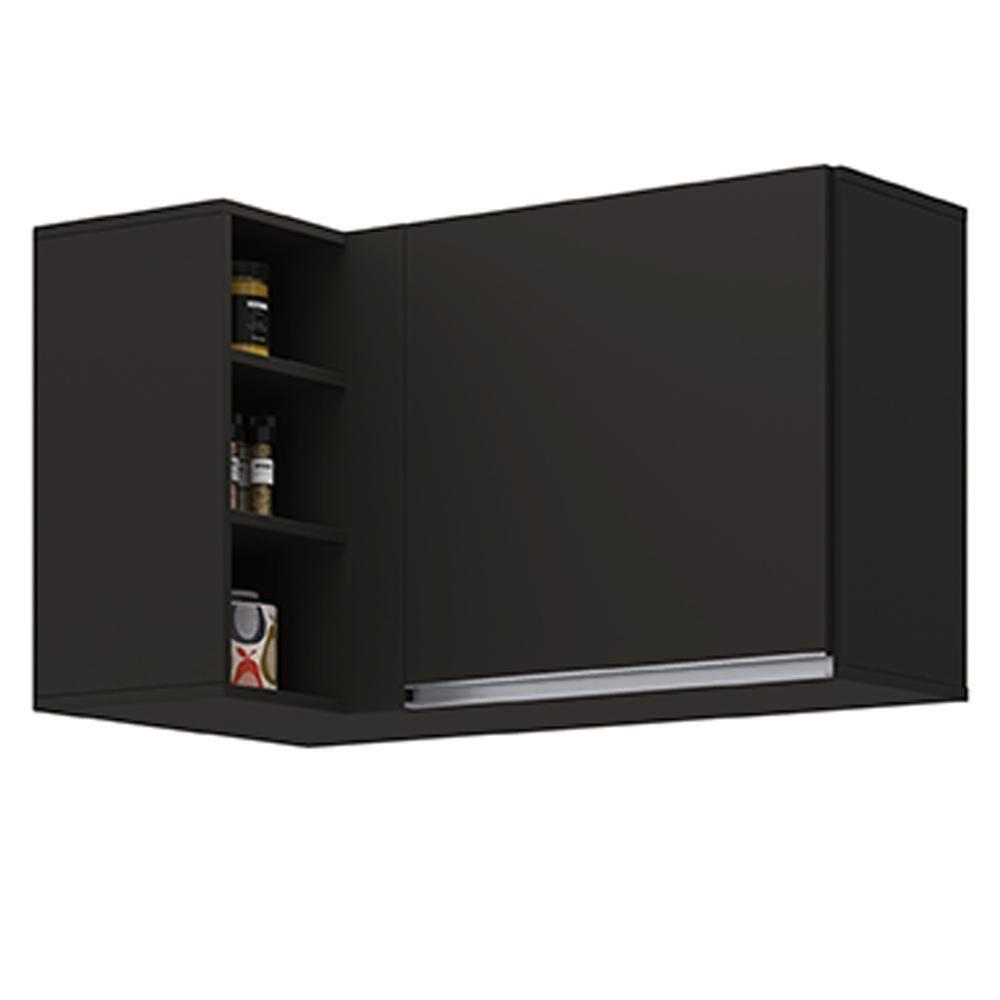 Armário Aéreo De Canto Reto Com Nicho Adega Austin Preto - Lumil - 1
