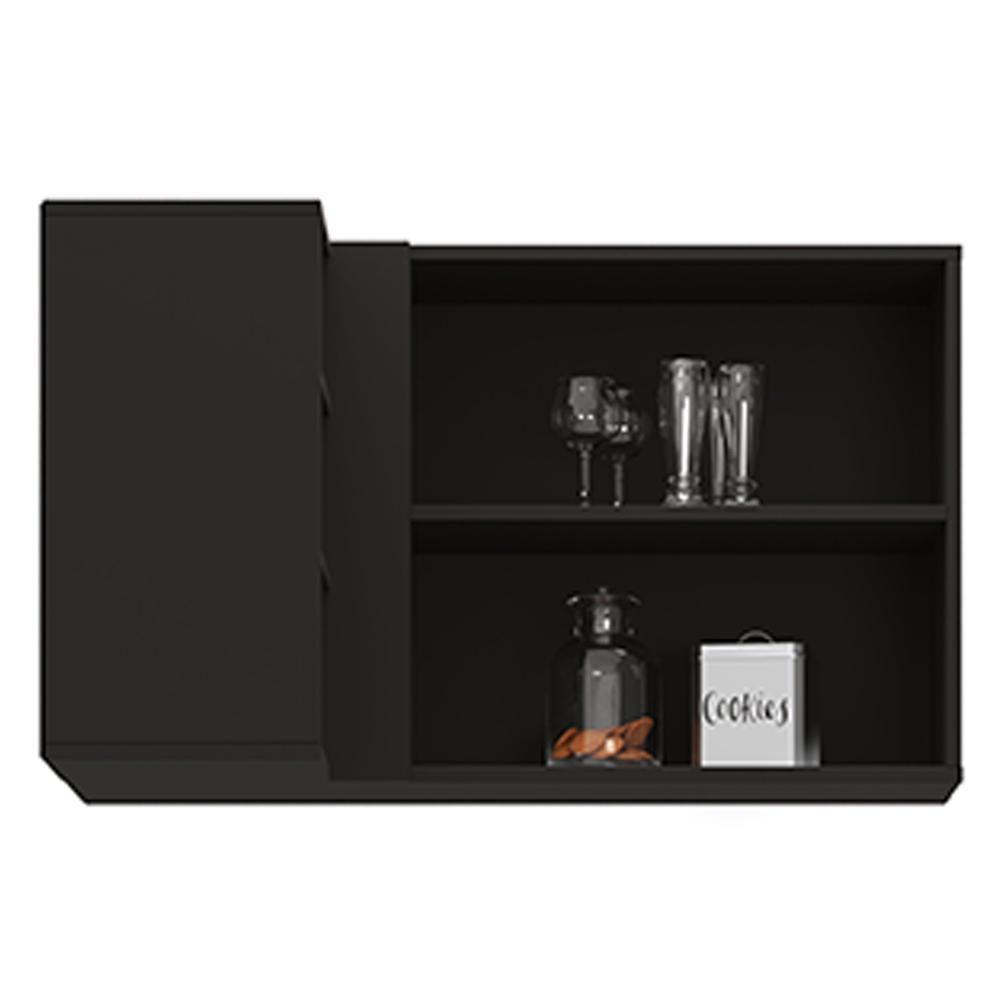 Armário Aéreo De Canto Reto Com Nicho Adega Austin Preto - Lumil - 2