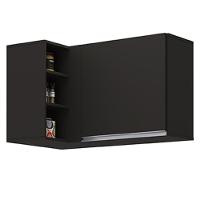 Armário Aéreo De Canto Reto Com Nicho Adega Austin Preto - Lumil - 1