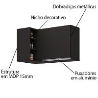 Armário Aéreo De Canto Reto Com Nicho Adega Austin Preto - Lumil - 3