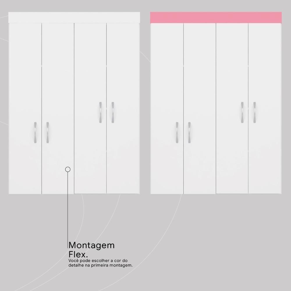 Guarda Roupa Solteiro 4 Portas E 2 Gavetas Toledo - Branco Rosa - 4