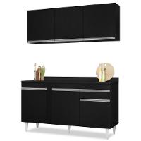 Armário Aéreo Argélia E Balcão Gabinete Para Pia Com Tampo 150cm Dakota Preto - Lumil - 1