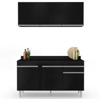 Armário Aéreo Argélia E Balcão Gabinete Para Pia Com Tampo 150cm Dakota Preto - Lumil - 7