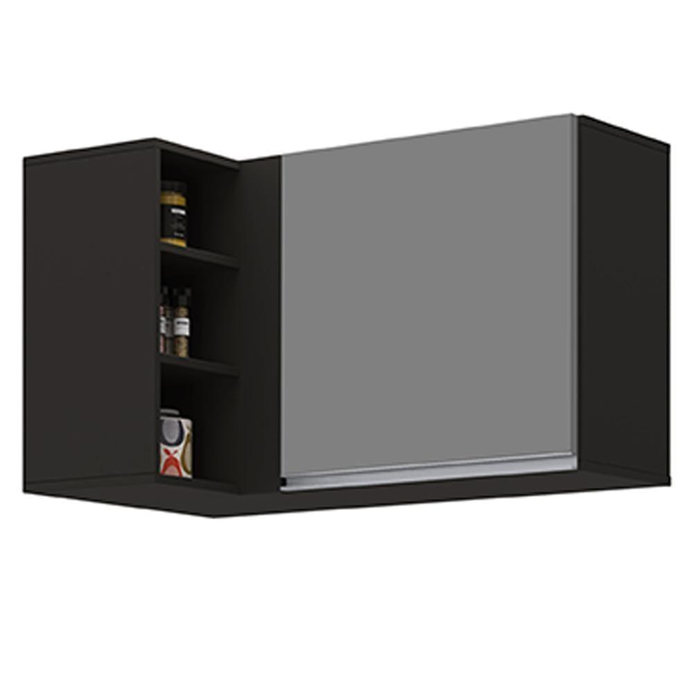 Armário Aéreo De Canto Reto Com Nicho Adega Austin Preto-cinza - Lumil - 1