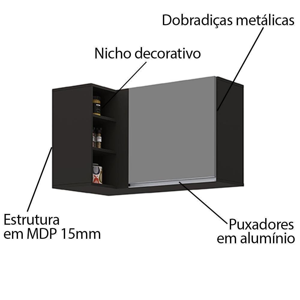 Armário Aéreo De Canto Reto Com Nicho Adega Austin Preto-cinza - Lumil - 3