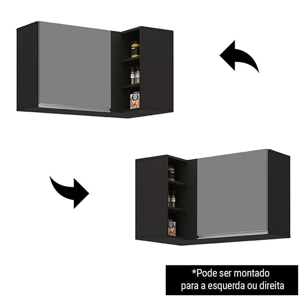 Armário Aéreo De Canto Reto Com Nicho Adega Austin Preto-cinza - Lumil - 5