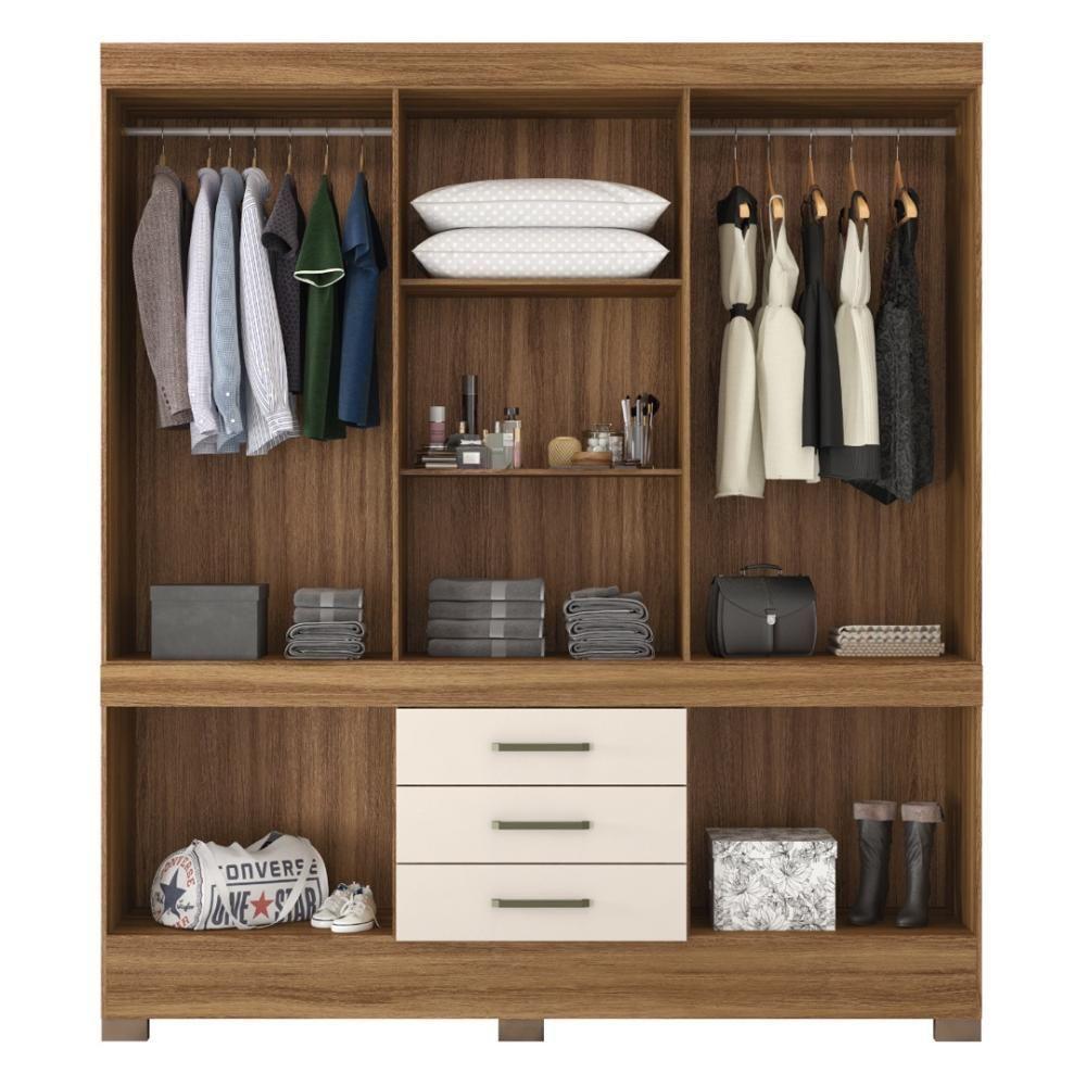 Guarda Roupa Casal 10 Portas Com Espelho E 3 Gavetas Hungria - Amêndola Touch Off White - 3