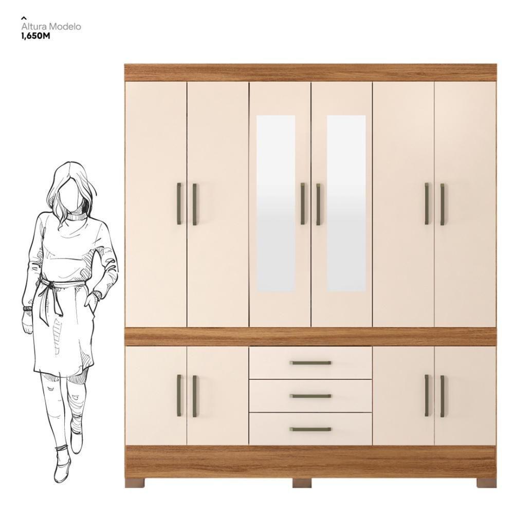 Guarda Roupa Casal 10 Portas Com Espelho E 3 Gavetas Hungria - Amêndola Touch Off White - 4