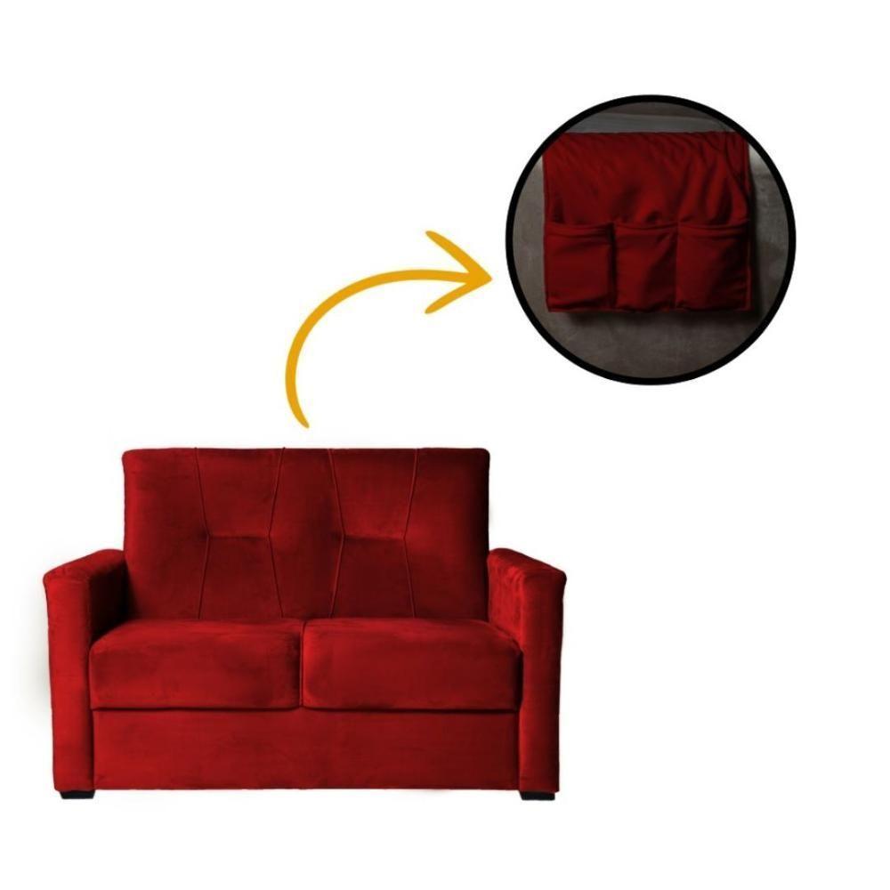Sofá Pequeno 2 Lugares 1,35 Porta Controle No Braço Alice Vermelho - 4