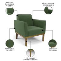 Poltrona Base Madeira Castanho Kit 2 Maressa Suede Verde - Ibiza - 3