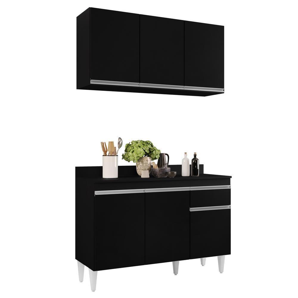 Armário Aéreo Virgínia E Balcão Para Pia Com Tampo 120cm Arizona Preto - Lumil - 1