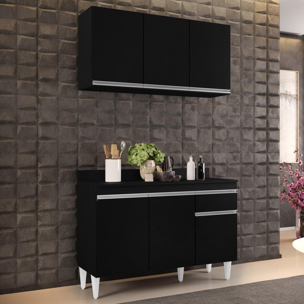 Armário Aéreo Virgínia E Balcão Para Pia Com Tampo 120cm Arizona Preto - Lumil - 3