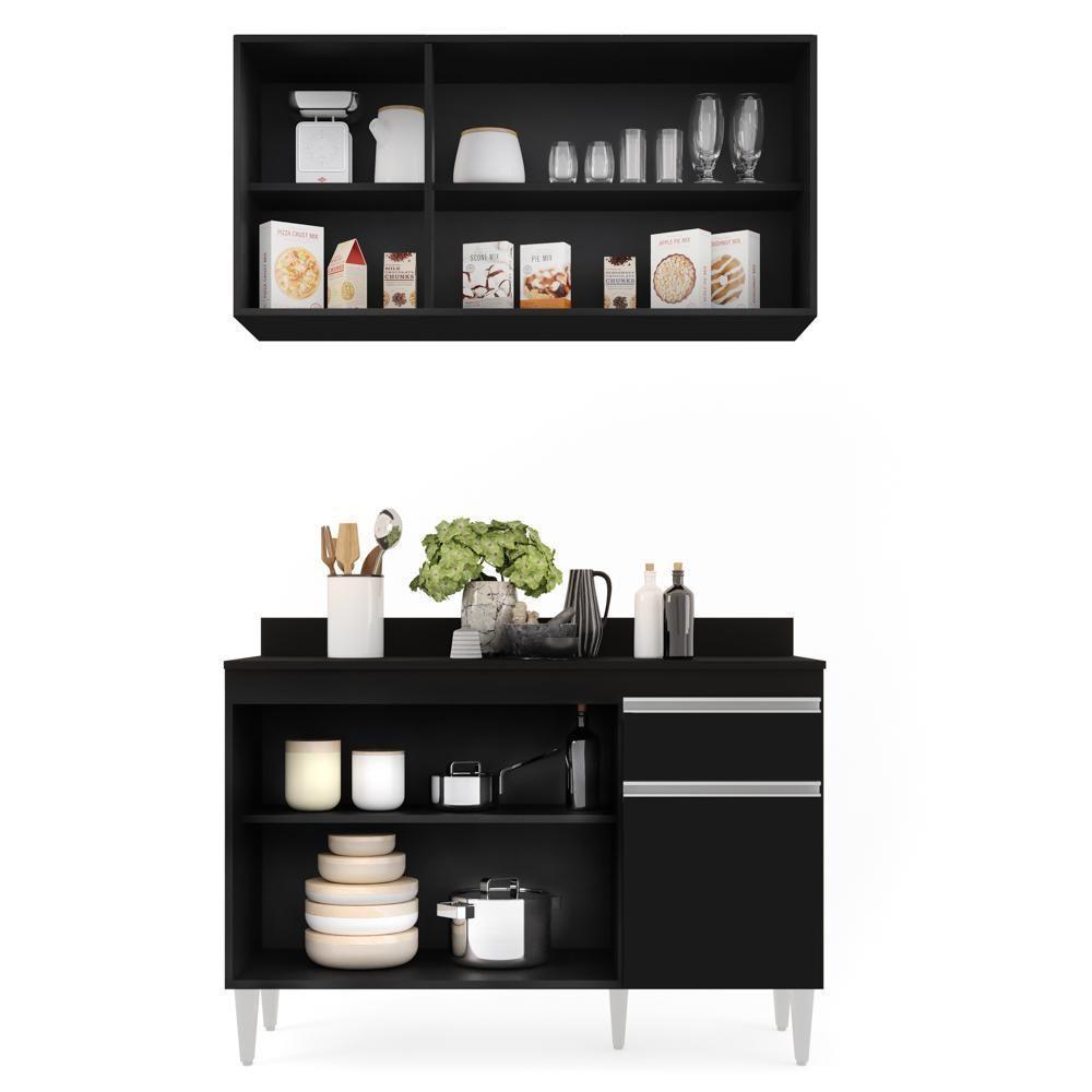 Armário Aéreo Virgínia E Balcão Para Pia Com Tampo 120cm Arizona Preto - Lumil - 4