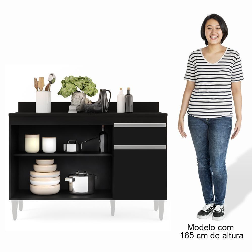 Armário Aéreo Virgínia E Balcão Para Pia Com Tampo 120cm Arizona Preto - Lumil - 6